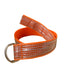 Cinturón naranja tejido gris cierre doble hebilla.